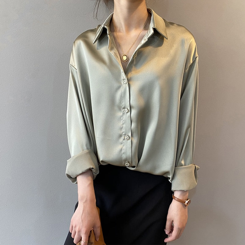 Long sleeve satin blouse (long)