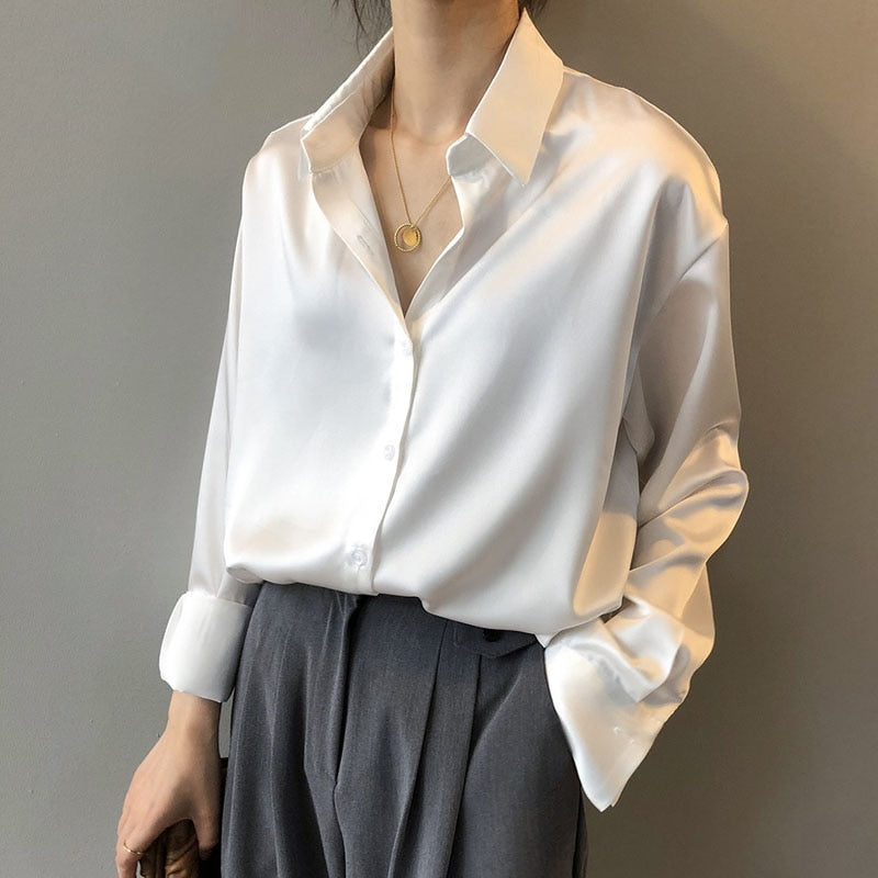 Long sleeve satin blouse (long)