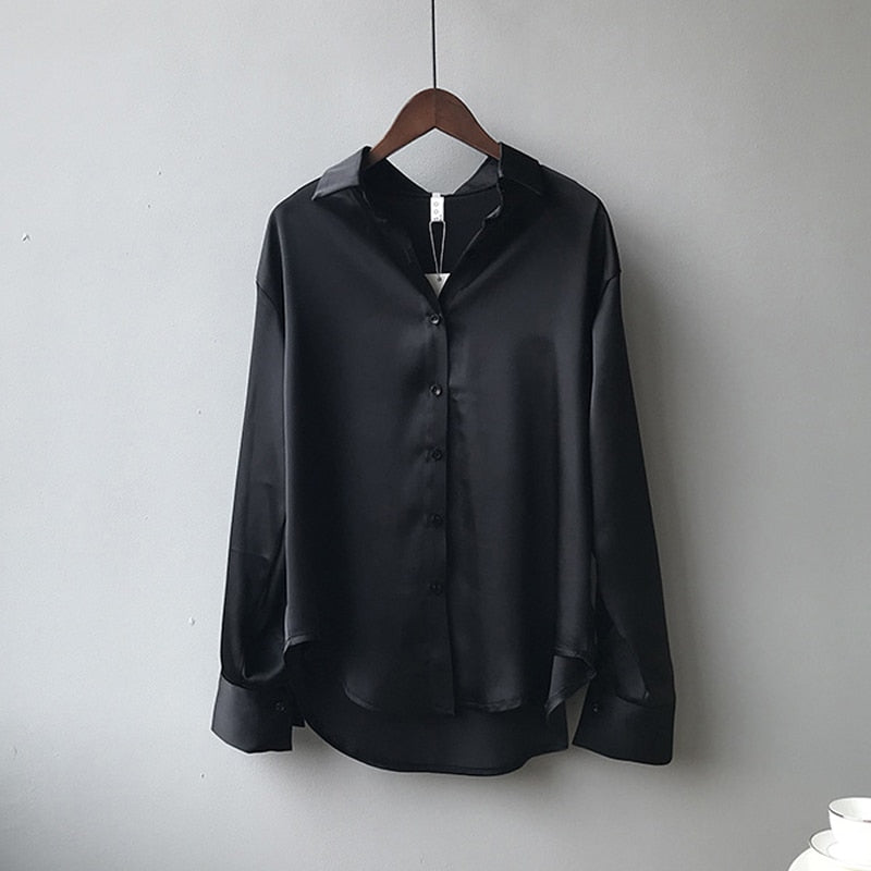 Long sleeve satin blouse (long)