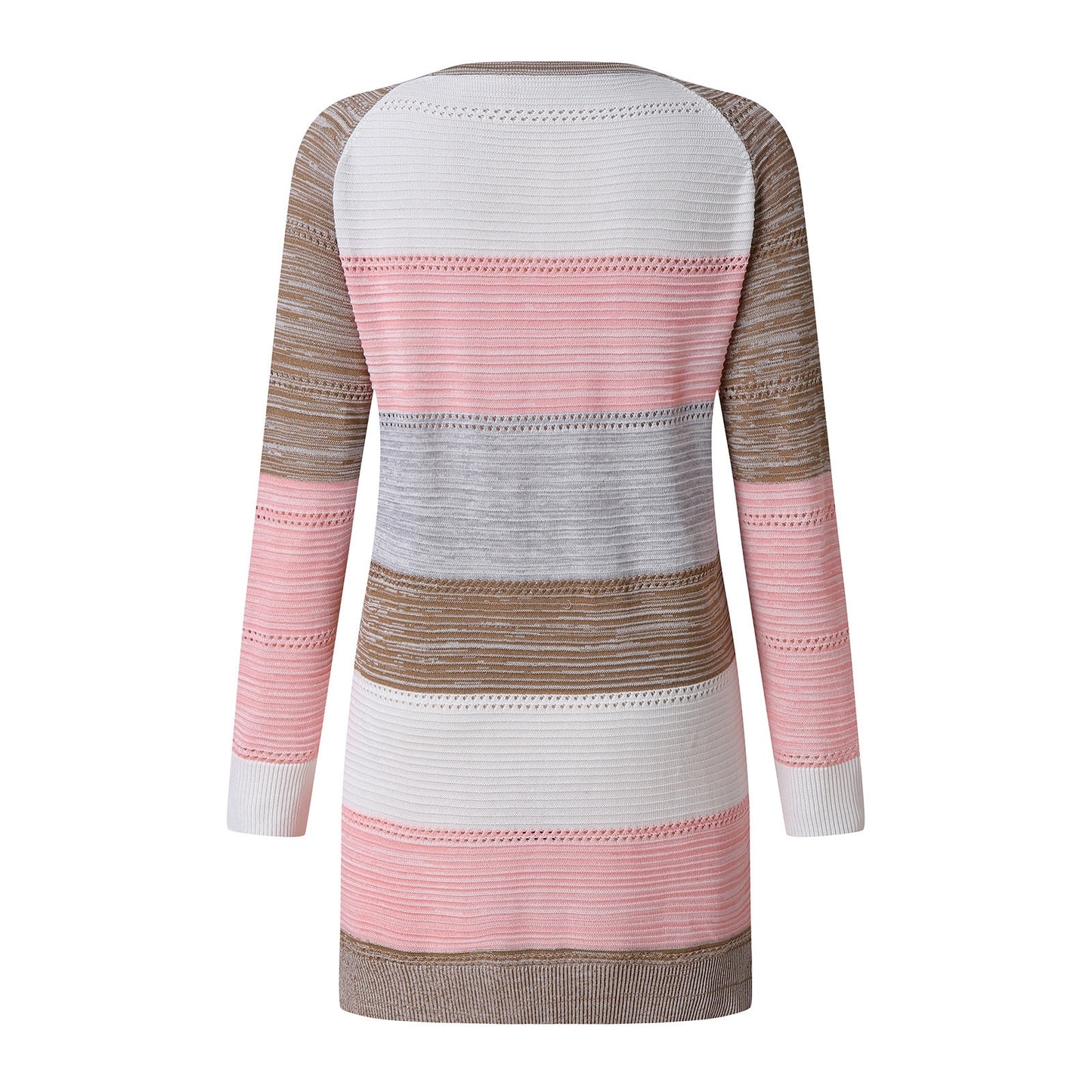 Suéter Feminino  Confortável Elegante Manga Longa Listrado Patchwork Suéter, Feminino Casual Longo Cardigan Outono Inverno