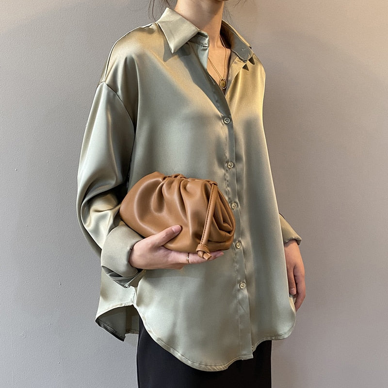 Long sleeve satin blouse (long)